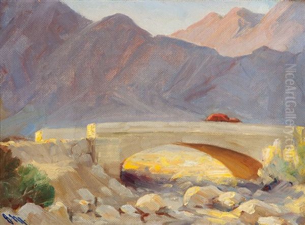 Car On An Arroyo Bridge Oil Painting by Jean Mannheim