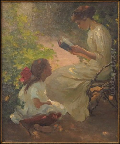 Story Time In The Garden Oil Painting by Jean Mannheim