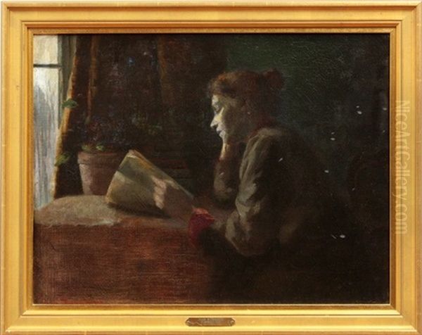 Woman Reading Oil Painting by Jean Mannheim