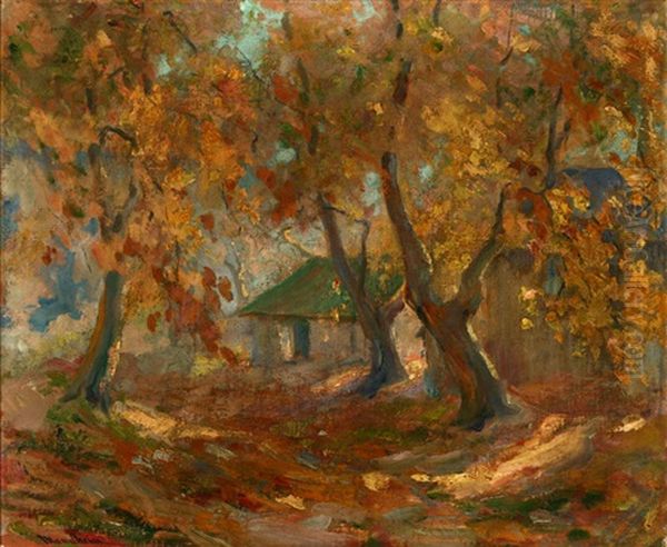 House In A Spring Landscape (+ Verdant Trees, Verso) Oil Painting by Jean Mannheim