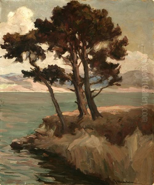 Trees In A Coastal View Oil Painting by Jean Mannheim