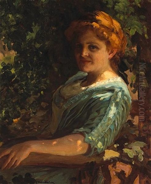 A Portrait Of A Lady In Her Garden Oil Painting by Jean Mannheim