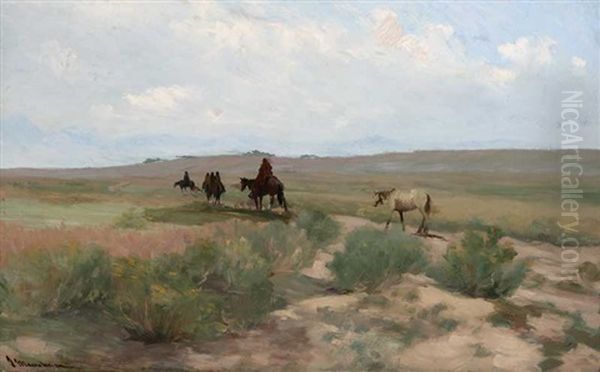 Indians On Horseback Oil Painting by Jean Mannheim