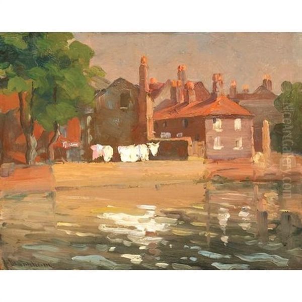 Canal In Brentford Oil Painting by Jean Mannheim