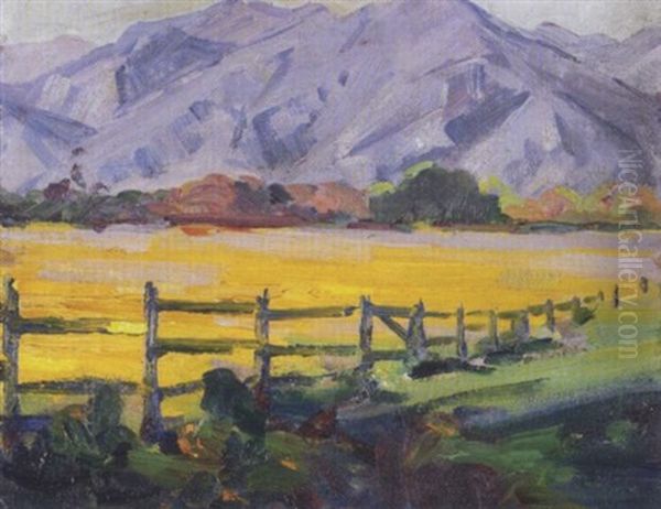 Yellow Field With Fence Oil Painting by Jean Mannheim