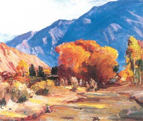 Cottonwood In Desert Oil Painting by Jean Mannheim