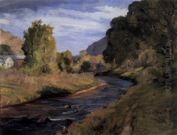 Stream Near A Remote Village Oil Painting by Jean Mannheim