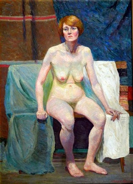 Seated Nude + Portrait Of A Woman In Riding Clothes (verso) Oil Painting by Constance Tempe Manning