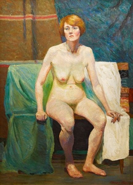 Untitled (nude) And Portrait (verso) Oil Painting by Constance Tempe Manning