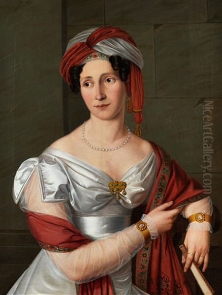 Halbbildnis Einer Dame In Weisem Seidenkleid Oil Painting by Johann Christian von Mannlich