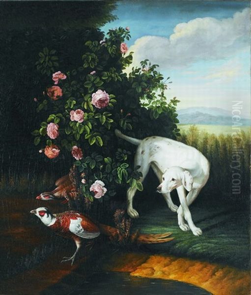 Englischer Jagdhund (pointer) Beim Aufstobern Von Fasanen Oil Painting by Johann Christian von Mannlich