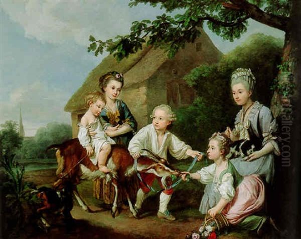 Family In A Landscape With A Goat And Two Dogs Oil Painting by Johann Christian von Mannlich