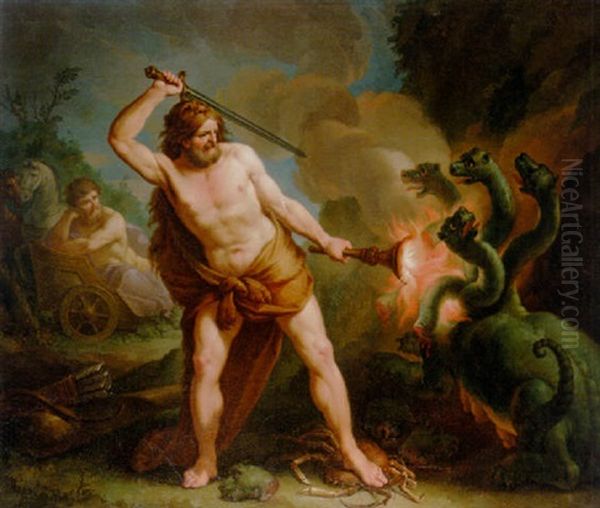 Hercules And The Laernaean Hydra Oil Painting by Francesco Manno