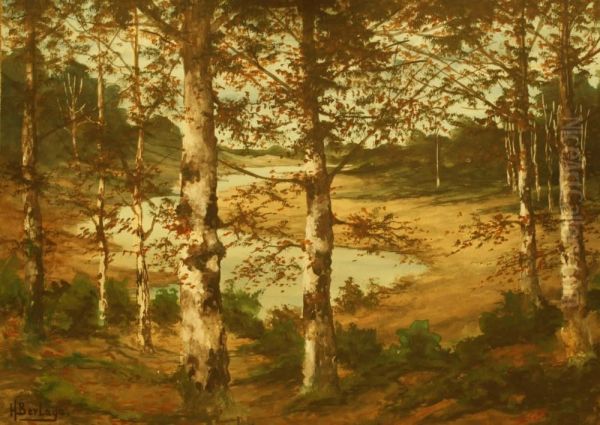 Berkenbomen Bij Een Ven. Gesigneerd Oil Painting by Hendrik Petrus Berlage