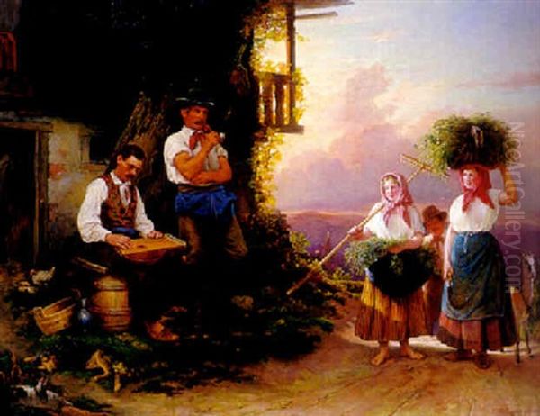 Feierabend Oil Painting by Heinrich August Mansfeld