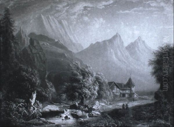 Romantische Gebirgslandschaft Mit Staffage by Heinrich August Mansfeld