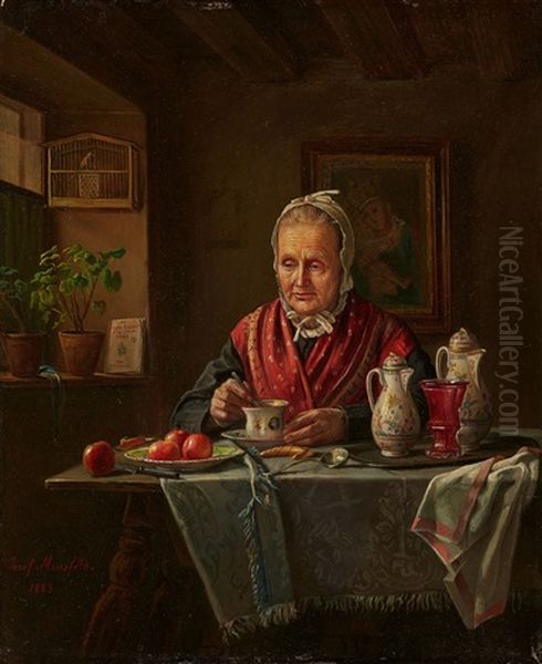 Bei Kaffee Und Kipferl Oil Painting by Josef Mansfeld