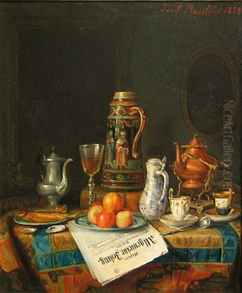 Still Life With Wiener Allgemeine Zeitung Oil Painting by Josef Mansfeld