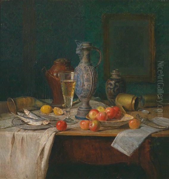 Stilleben Mit Apfeln Oil Painting by Josef Mansfeld