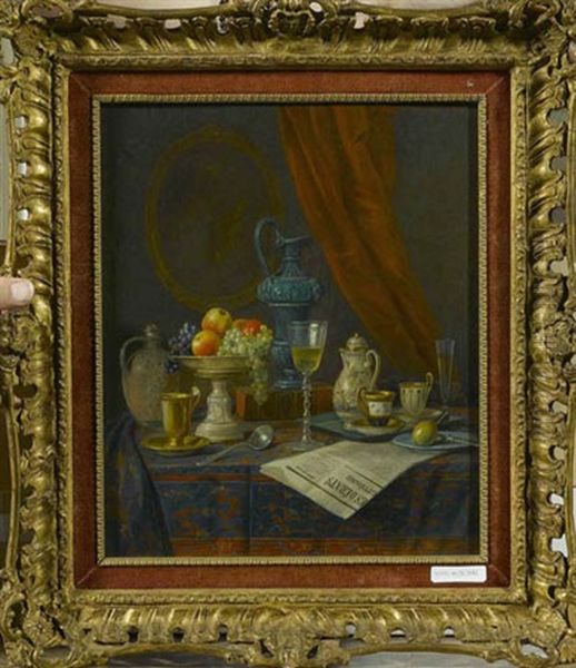 Stilleben Mit Geschirr Und Fruchten Oil Painting by Josef Mansfeld