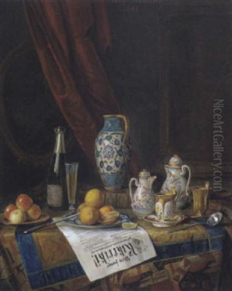 Stilleben Mit Gedeck Und Der Zeitschrift Kikeriki Oil Painting by Josef Mansfeld