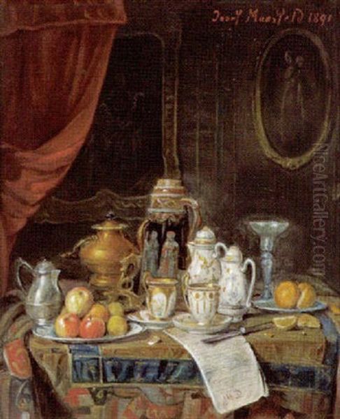 Stilleben Mit Geschirr Und Obst Oil Painting by Josef Mansfeld