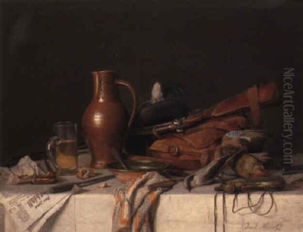 Draped Table With Miscellaneous Objects Oil Painting by Josef Mansfeld