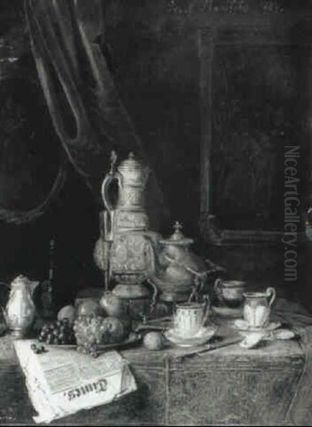 Still Life Of A Steiner, Glass, Salver With Fruit On A Draped Table Oil Painting by Josef Mansfeld