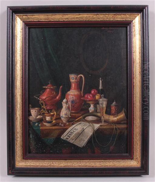 Stillleben Mit Ziergegenstanden, Zeitung Und Blashorn Oil Painting by Moritz Mansfeld