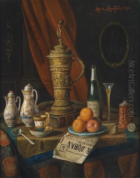 Stillleben Mit Deckelhumpen, Porzellan Und Obst Oil Painting by Moritz Mansfeld