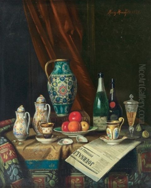 Stilleben Mit Ziergegenstanden Und Apfel Oil Painting by Moritz Mansfeld