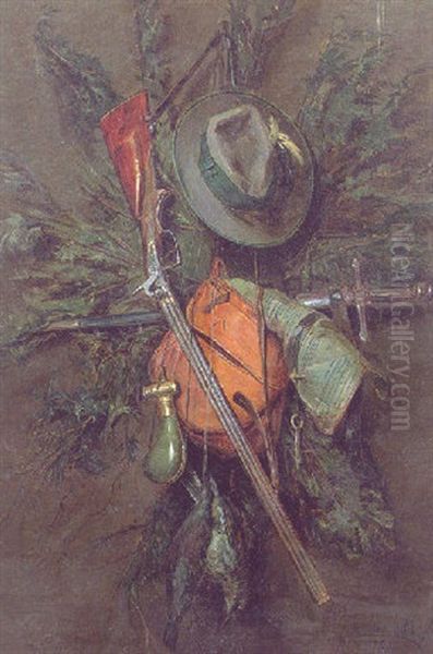 A Hunting Still Life Oil Painting by Moritz Mansfeld