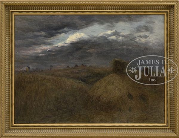 Haystacks Beneath A Stormy Sky Oil Painting by John Worthington Mansfield