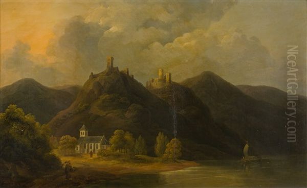 Das Kapuzinerkloster Bornhofen Mit Den Beiden Burgen Sterrenberg Und Liebenstein Oil Painting by Franz Joseph Manskirch