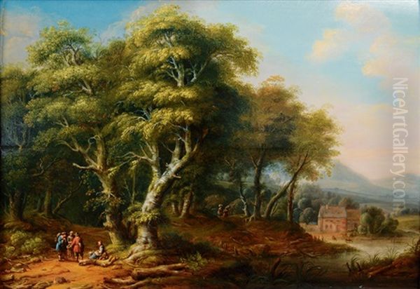 A Forest With Travellers Oil Painting by Franz Joseph Manskirch