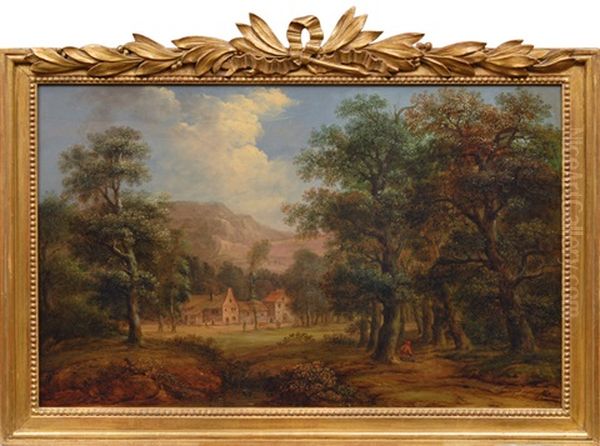 Forest Landscape With Manor Oil Painting by Jakob Manskirch