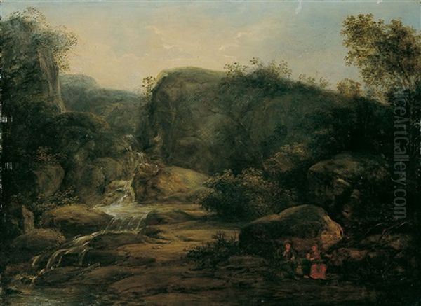 Gebirgslandschaft Mit Rastenden Wanderern Oil Painting by Jakob Manskirch