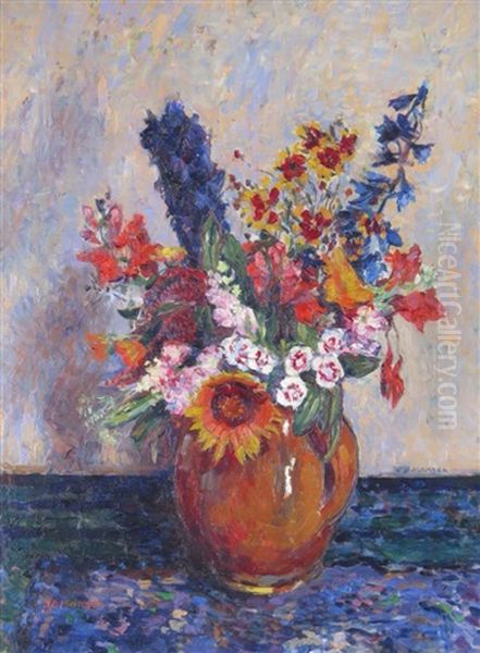 Still Life Of Flowers In A Pot Oil Painting by James Bolivar Manson