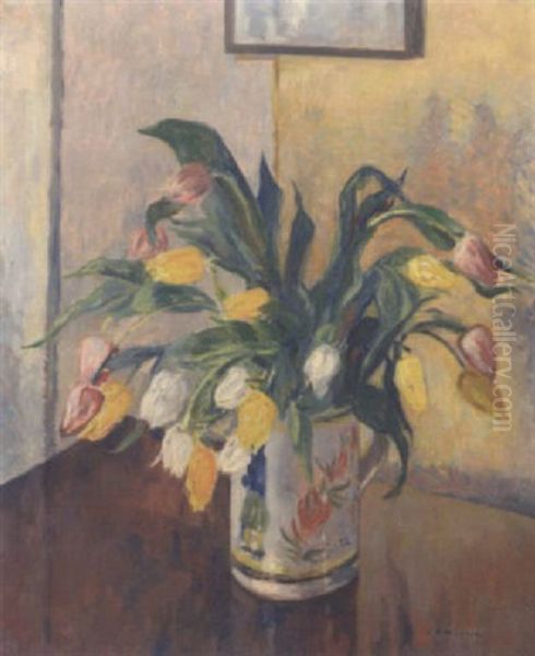 Still Life Of Tulips Oil Painting by James Bolivar Manson