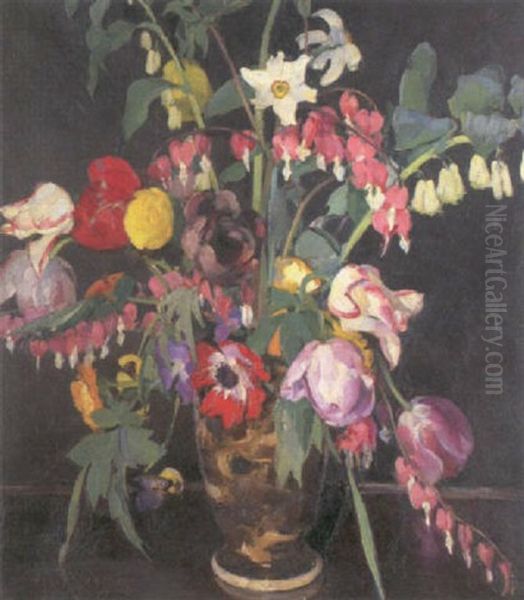 Still Life Of Flowers In A Vase Oil Painting by James Bolivar Manson