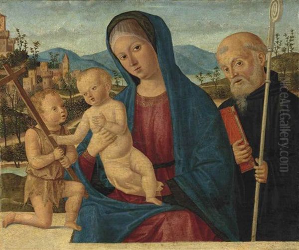 The Madonna And Child, With The Infant Saint John The Baptist And A Bishop Saint, In A Landscape Oil Painting by Giovanni di Niccolo Mansueti