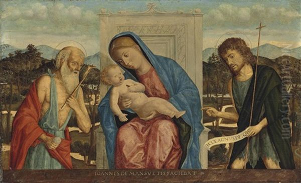 The Madonna And Child Enthroned, With Saints Jerome And John The Baptist, In A Landscape Oil Painting by Giovanni di Niccolo Mansueti