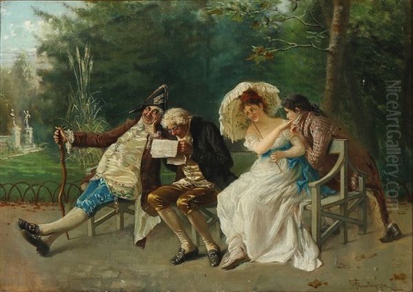 Scene From A Park In Milan Oil Painting by Giacomo Mantegazza