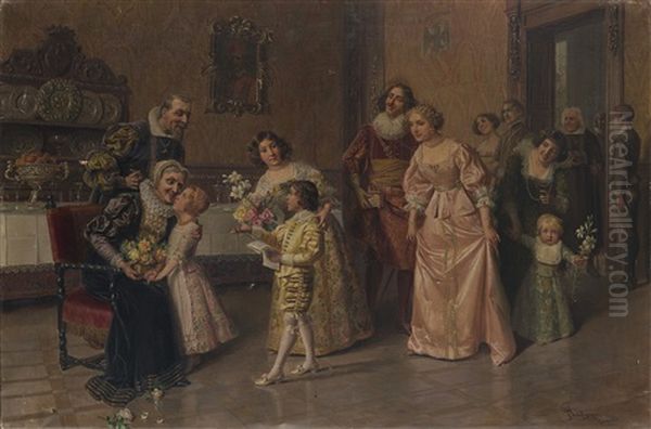 La Famiglia Riunita Oil Painting by Giacomo Mantegazza