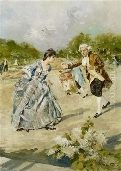 Das Rendezvous Im Garten Oil Painting by Giacomo Mantegazza