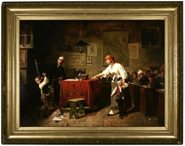 School House Discipline Oil Painting by Giacomo Mantegazza