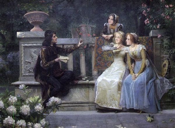 La Lecture Dans Le Parc Oil Painting by Giacomo Mantegazza