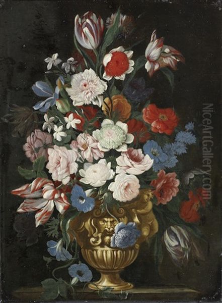 Tulips, Convolvulus, Chrysanthemums And Other Flowers Oil Painting by Francesco Mantovano