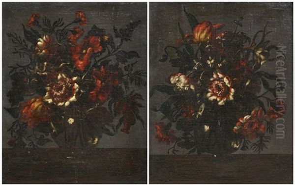 Nature Morte Con Vasi Di Fiori (pair) Oil Painting by Francesco Mantovano