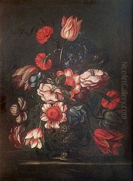 Bouquet De Fleurs Sur Un Entablement Oil Painting by Francesco Mantovano